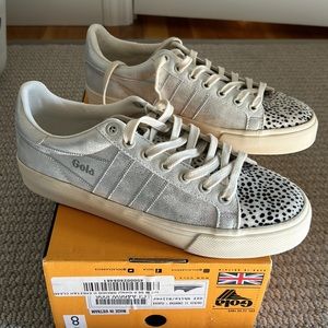NEW in box... Gola silver and animal print leather sneakers! Size 8